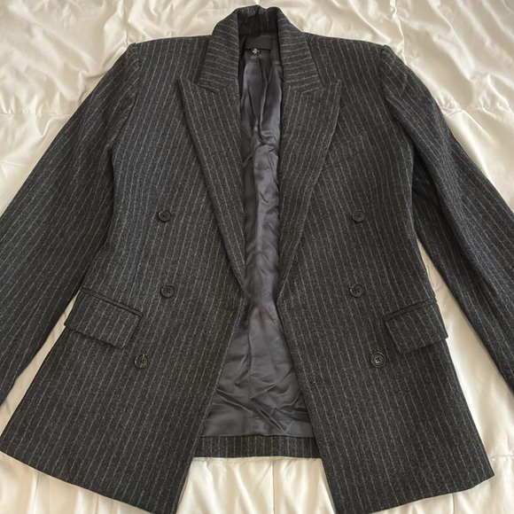 Rare Nili Lotan Women’s Pinstripe Virgin Wool Double-Breasted Jacket Gray Size38 - Picture 9 of 12